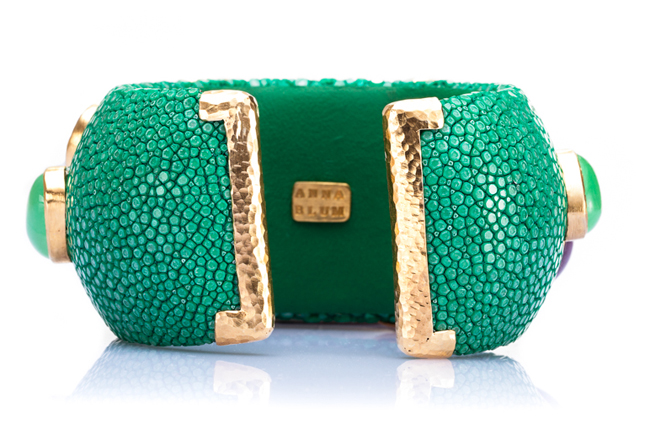 Luxurious Shagreen Cuff Bracelet in Jade Green