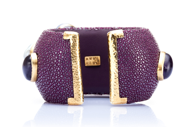 Luxurious Shagreen Cuff Bracelet in Plum Purple